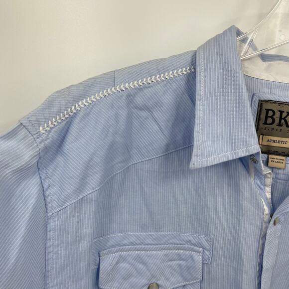 BKE Buckle Men's Athletic Fit Shirt Western Cotton Pearl Snap Blue Stripe XXL - Picture 4 of 10